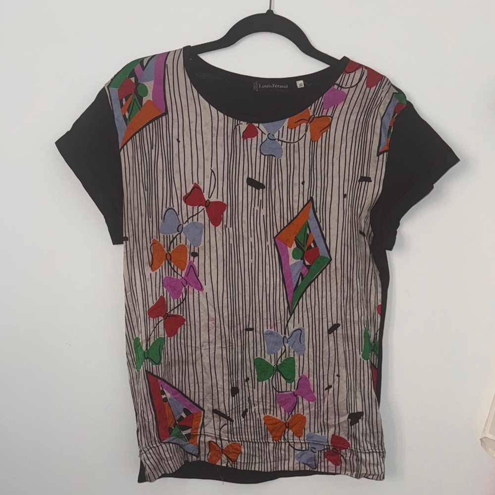 Vintage Louis Feraud Multicolor Graphic Top, silk front European Sz 38 (Medium)